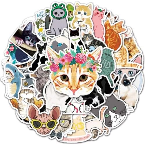 50PCS Kawaii Cat Stickers Decal for Girl Cute Cartoons Animal Sticker To Suitcase Stationery Fridge Water Bottle Guitar