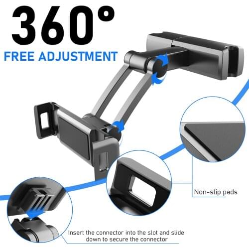 Car Headrest Tablet Mount Holder Stretchable Viewing Angle with Phone Table Stand Rack Prevent Neck Arm Strain