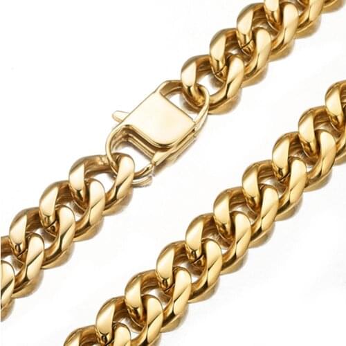Fashion 15mm Wide Cuban Curb Link Chain Mens 316L Stainless Steel Gold Color Tone Necklace Jewelry 7-40"