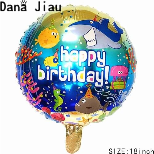 Dana jiau 18INCH HAPPY BIRTHDAY party foil balloon ocean animal fish shark 6 years old girl Mermaid princess theme toy wholesale