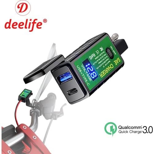Deelife Motorbike Waterproof Motorcycle USB Charger with Ammeter and Voltmeter for Moto Motor Sae Socket Type C Port PD Charging