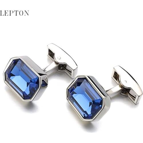 Hot Newest Blue Glass Cufflinks for Mens Lepton High Quality Fashion Business Cuff links Men Shirt Cuffs Cufflink Free Shipping