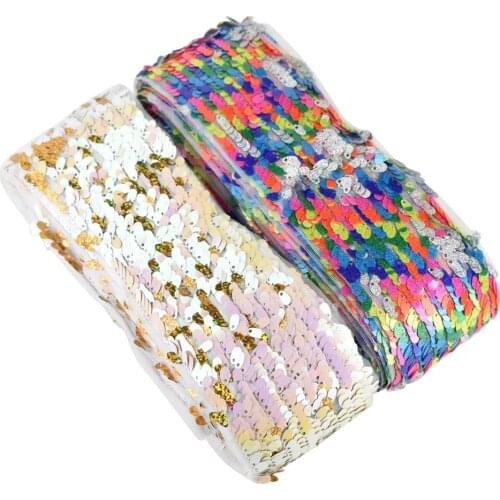 HSDRibbon 3inch 75mm colorful Sequin Water droplets Rimless Net Sequin Ribbon 15Yards/Roll
