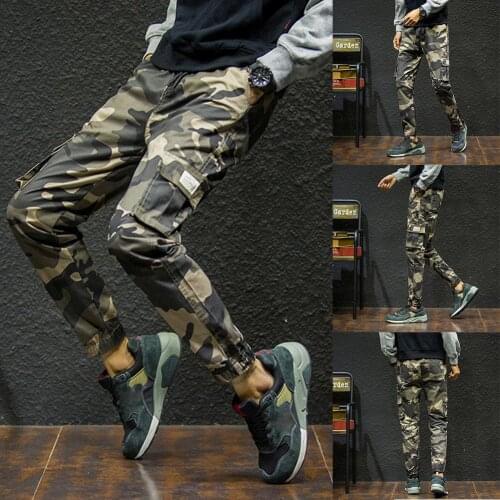 Camouflage Cargo Pants Men Casual Ankle-tied Multi-pockets Cotton Sport Ninth Pants Trousers Men Trousers Hip Hop Sweatpants