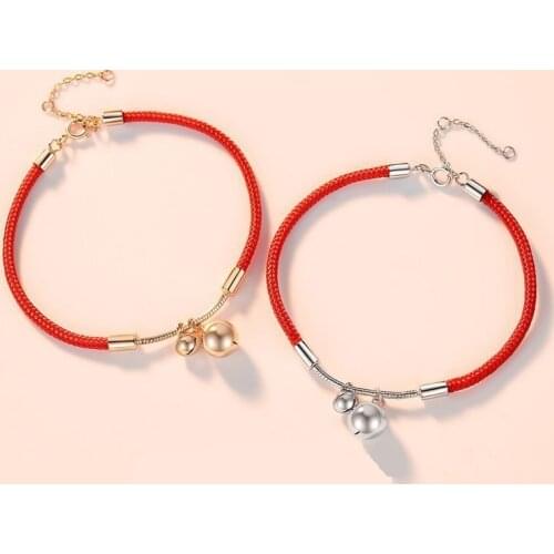 Bell Red Rope National Tide Gongling Bracelet Female Pure Silver Simple Rose Gold Bracelet Birthday Woven Handicrafts