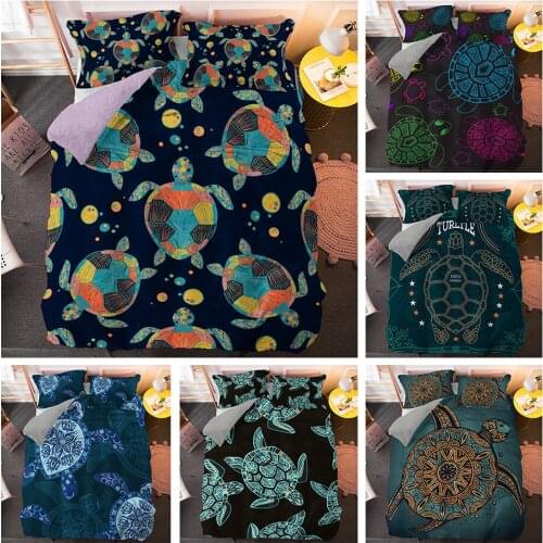 Sea Animals Duvet Cover Set 3D HD Tortoise Print White Blue Fish Shell Turtle Bedding Sets Large King Queen Size