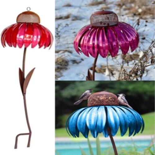 Pink Coneflower Bird Feeder Outdoor Decoration Window Garden Flower Rust Resistant Bird Supplies Standing Feeding Tool Dropship