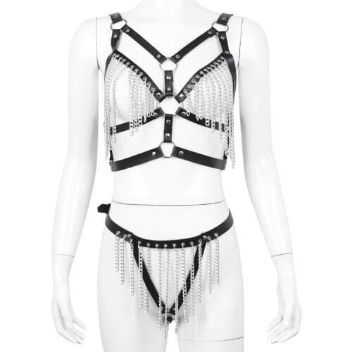 Leather Belts Bikini Beach Necklace Harness Bondage Suspenders with Sexy Body Chain Women for Bdsm Adults Games Erotic Bra