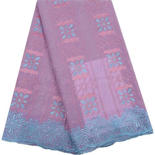 New Arrival Afrian Swiss Voile Lace In Switzerland 5 Yard Swiss Cotton Lace Fabric With Stones For Nigerian Wedding Sewing F1756