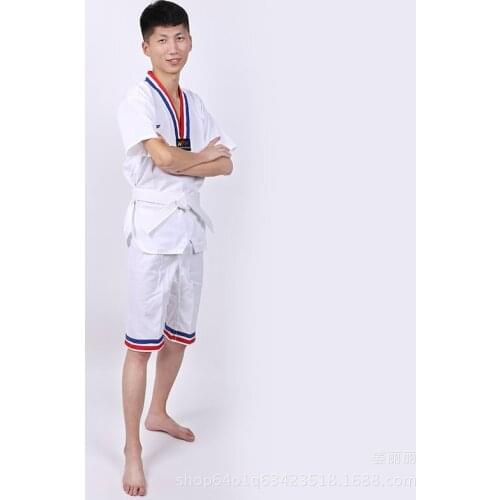 Wholesale Price Taekwondo Uniform for Summer and Spring V-Neck Half Sleeve Short Sleeve Dobok for Kids and Adult