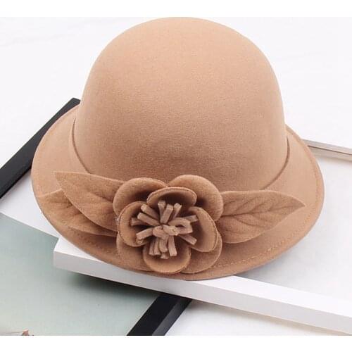 Fall Winter Warm Fedora Hats Europe England Bucket Hats For Woman Lady Flower Retro Fedora Hat
