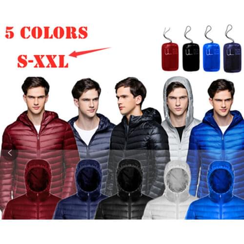 Mens Winter Costume Parka Hooded Packable Ultra Light Weight Short Down Puffer Jacket