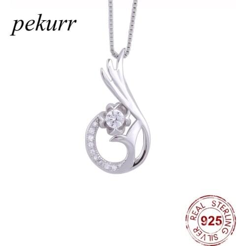 Pekurr 925 Sterling Silver Crystal Round Mermaid Tail Necklaces For Women Zircon Four leaf Clover Pendants Fashion Jewelry
