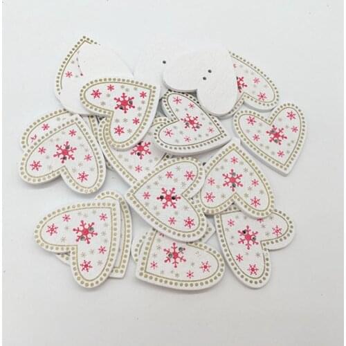 33x34mm 10pcs/lots Christmas Decorations Painted Heart Shape Wooden Buttons DIY Pure Handmade Home Decorations Accessories