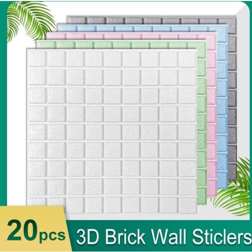 20pcs Thicken DIY Self Adhesive 3D Foam Wall Stickers Waterproof Checkered Brick Wallpaper Home Decor For Kids Room 35*35cm