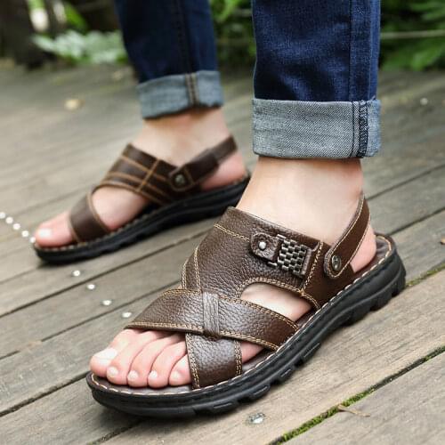 2020 Men Shoes Hot Sale Waterproof Non-Slip Sandals Cow Leather Mens Soft Bottom Wear-Resistant Slippers Breathable Sandals