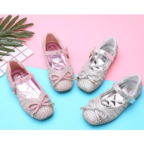 Skoex 2020 New Children Shoes Fashion Sparkle Rhinestone Girls Princess Shoes Ballerina Slip-on For Kids Party Wedding Shoe