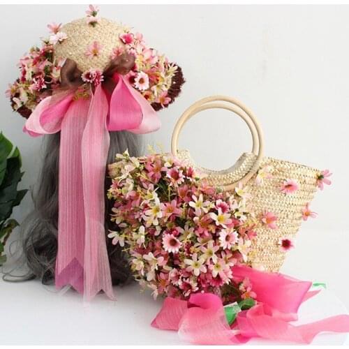 Straw Bag for Women 2021 Raffia Flower Hat with Beach Bag Summer Holiday Larger Capacity Totes Customized Handmade Shopping Bag