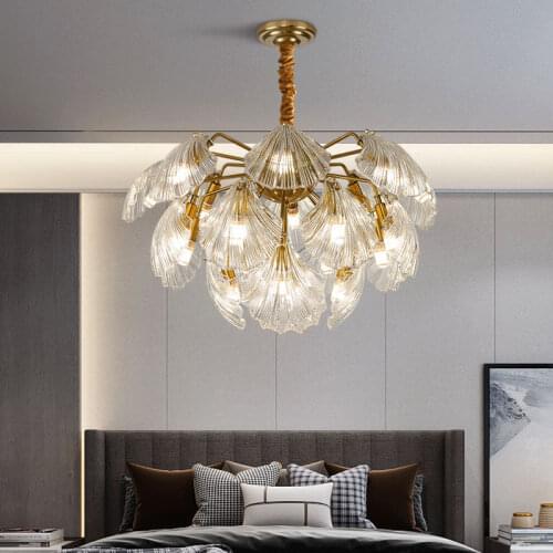 Light luxury all copper shell chandelier post modern minimalist living room bedroom dining room creative round lamps
