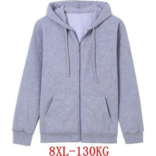 Mens large size hooded sweatshirt thick zipper fleece 5XL 6XL 7XL 8XL winter long sleeve pocket warm black gray large size jack