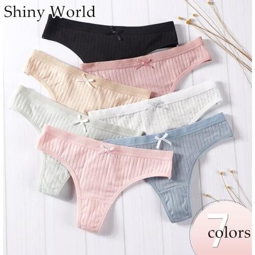 Cotton Womens Panties G-String Cute Sexy Lingerie Comfort Striped Underwear Low-Rise Briefs Lovely Bow Thongs 7 Colors Lingerie