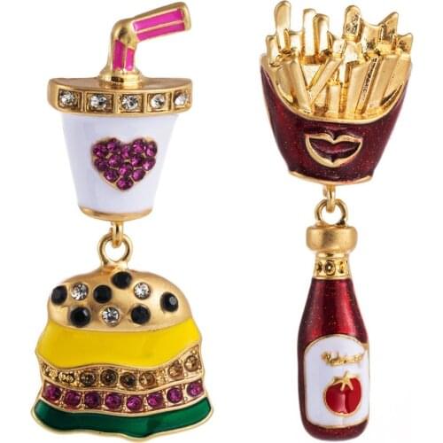 Halloween Funny Vintage Crystal Cute Food Hamburger French Fries Drop Earrings For Women Girl Dangle Earring Female Fashion Jewe