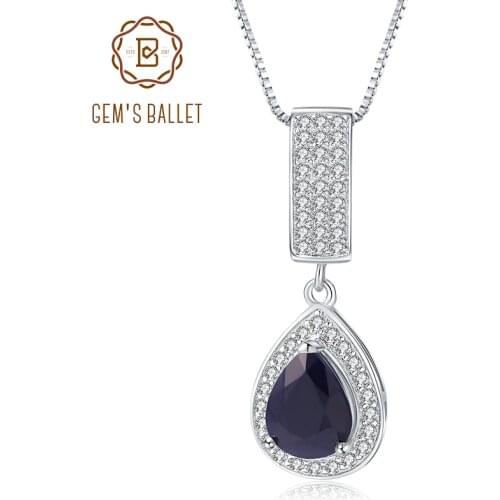 GEMS BALLET 925 Sterling Silver Jewelry 1.29Ct Natural Blue Sapphire Gemstone Elegant Pendant Necklace for Women Fine Jewelry