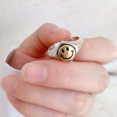 Happy Smile Face Finger Rings For Women Fashion Jewelry Vintage Retro Stylish Cool Girls Silver Color Ring Jewelries Gifts