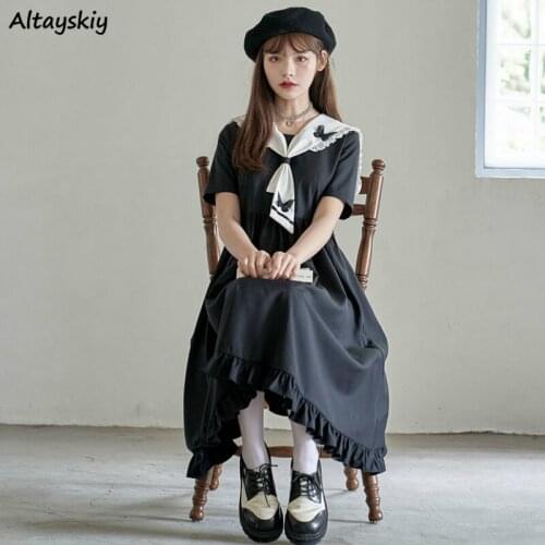 Dress Womens Kawaii Japanese Style Sailor Collar Ruffles Patchwork Butterfly Preppy Style Trendy Girls Harajuku Retro Design Ins