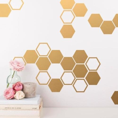 Gold Honeycomb Wall Decals Home Room Modern Decor Geometric Hexagon Art Vinyl Sticker Bathroom Wall Mural Art Decals Decoration