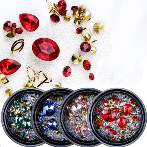 1 Box Colorful Shaped Manicure Rhinestones Fairy Glass Beads Mixed Nail Art Jewelry Box