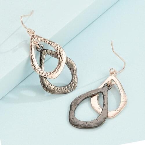 1 Pair Fashion Women Simple Alloy Two-tone Geometric Dangle Piercing Hook Earrings for Wedding Birthdays Engagement Brides