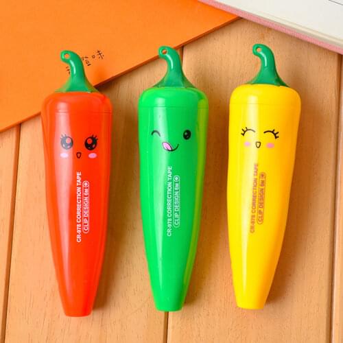 1Pc 5mm*6m Cute Chili Correction Tape Creative Press PET Film Tape Corrector Stationery Office Student Supplies Correction Tape