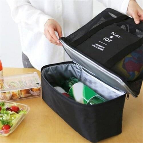 1Pc High Capacity Women Mesh Transparent Bag Double-layer Heat Preservation Large Picnic Beach Bags Tote Office Lunch Snacks Bag
