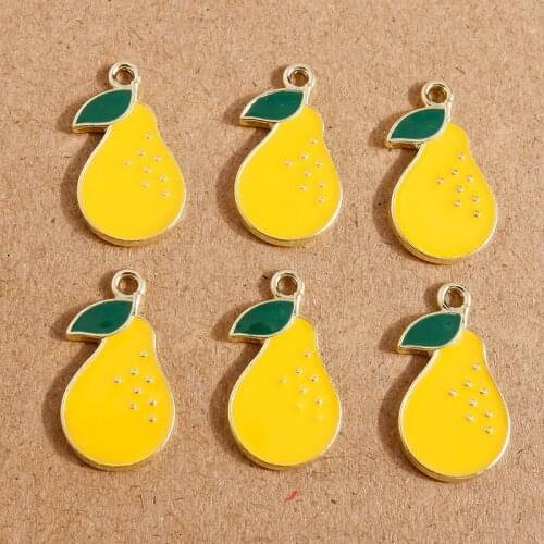 10pcs 12*21mm Enamel Pear Charms for Jewelry Making Fruit Charms Fit Necklaces Earrings Bracelets Pendants DIY Crafts Supplies