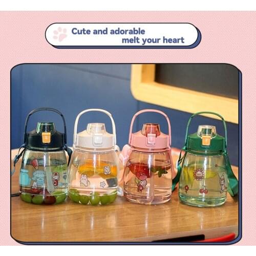 1300ml Large Capacity Space Cup Plastic Belly Sport Bottle Cartoon Portable Outdoor Travel Strap Straw Cup Drinkware Water Cup