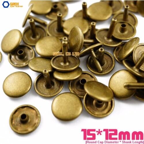 150 set 15*12mm Antique Brass Double Cap Round Rapid Rivet Leathercraft Rivet