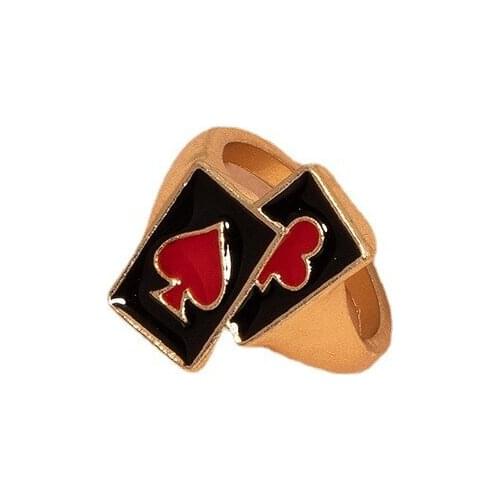 2021 Ins Trendy Gold Poker Black Red Enamel Ckub Knuckle Finger Rings Punk Korean Fashion Women Party Jewelry