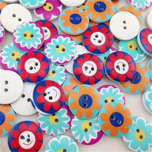 50pcs European Style Sunflowers Wood Buttons 20mm Sewing Mix Lots WB182