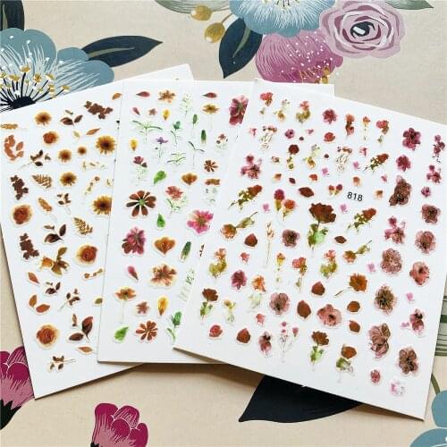818-823-824 Watercolor flowers Ink flower 3D Back glue Nail decal Nail sticker Nail decoration Nail art Nail ornament