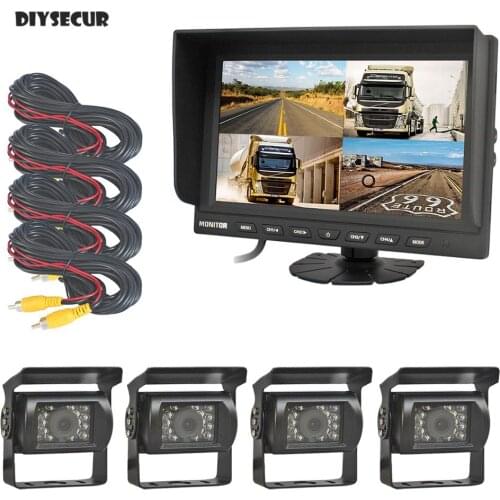 DIYSECUR 9 Inch Split Quad Display Rear View Monitor Car Monitor + 4 x CCD IR Rear View Camera Waterproof for Car Truck Bus