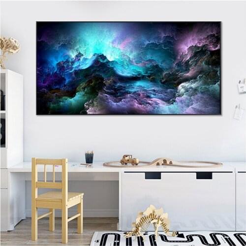 Abstract Purple Colorful Wall Art Canvas Painting Blue smoke Art Poster Print Nordic Morden Wall Picture for Living Room