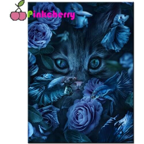 5D DIY Diamond Painting Blue Cat Full Diamond Embroidery Mosaic Animal Picture Cross Stitch Kit Wall Stickers Home Decor k1440