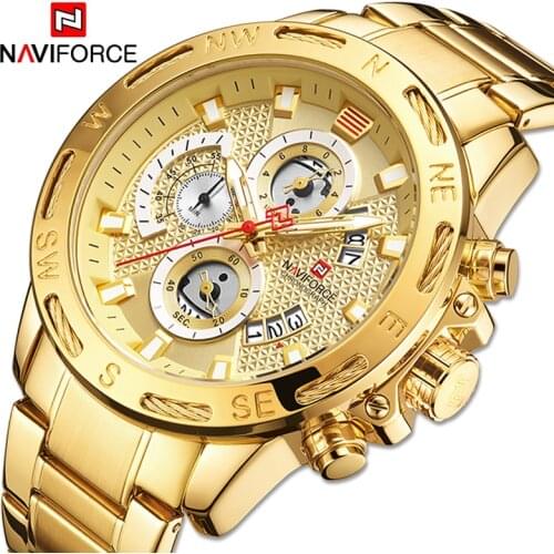 NAVIFORCE Men Quartz Wristwatches Fashion Business With 24 Hours Clock Stainless Steel Shock Resistant Chronograph Mens Watches