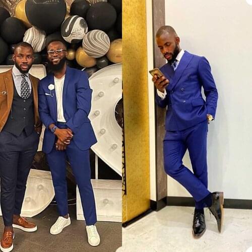 Classic Men Tuxedos Suits 2 Pieces Set Peaked Lapel Retro Blazer Wedding Party Prom Birthday Loose Jacket