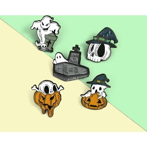 Happy Halloween Enamel Pins Festival Pumpkin Ghost Brooches Badges Bag Clothes Lapel Pin Jewelry Gifts For Friends Wholesale