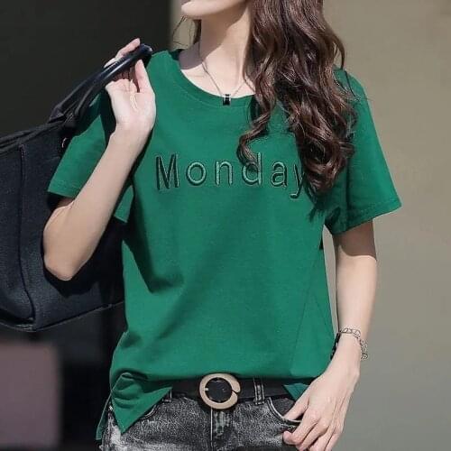 100% Cotton T Shirt Woman Summer Fashion Embroidery Short Sleeve T-shirt Woman 2021 Women Shirts Korean Style Plus Size Shirt