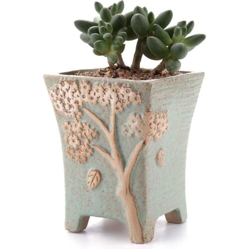 Embossed Pattern High Tripod Sucuulent Cactus Plant Pots Flower Pots Planters Containers Window Boxes With Small Hole
