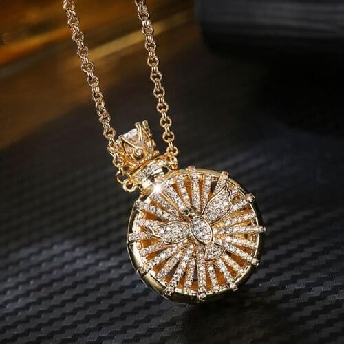 HUAMI Top Quality Luxury Necklace Pendant Perfume Bottle Gold Silver Color Round Bead Chain Sweater Whiter Jewelry for Women