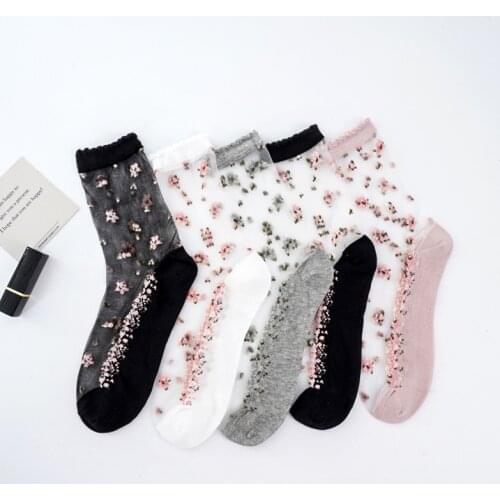 Creative Harajuku New Product Crystal Silk Tide Socks Women Funny Sunflowers Vines Flowers Casual Female Cat High Quality Sox